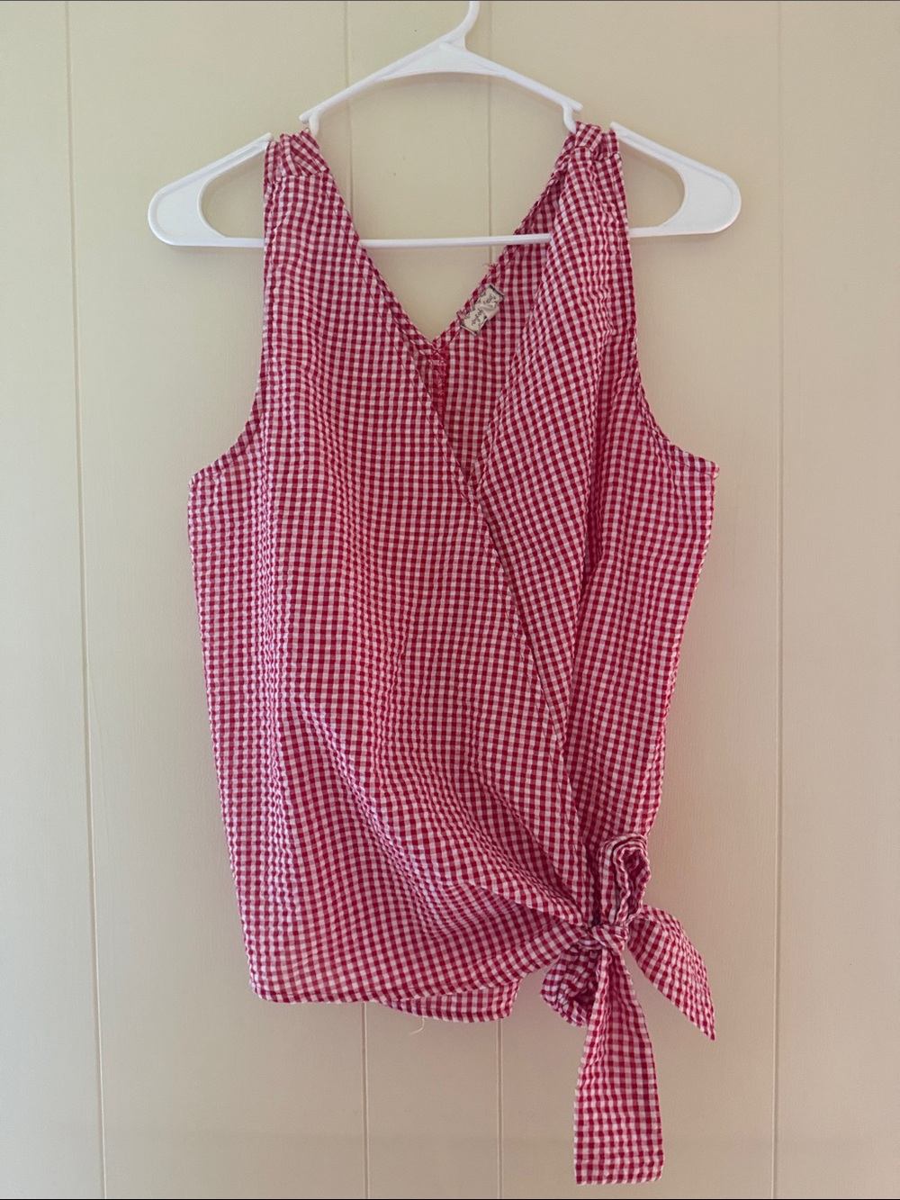Sleeveless Red Gingham Tie-Waist Top